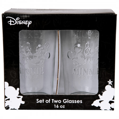 Disney Mickey and Minnie Mouse Set of 2 Clear Glasses